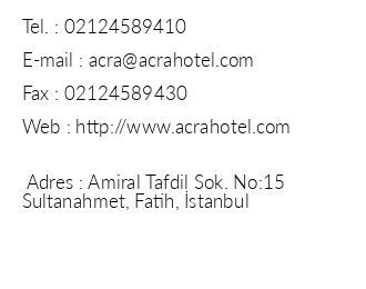 Acra Hotel iletiim bilgileri